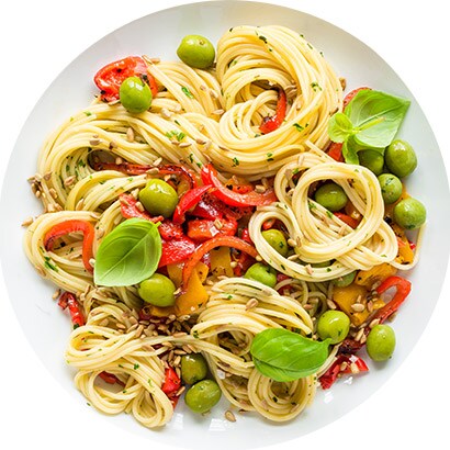Spaghetti Pepperonata with Olives